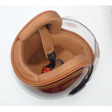 MOTOPŘILBA OTEVŘENÁ S PLEXISKLEM JAWA ORIGINÁL - ČERVENÁ/ZLATÉ PÍSMO